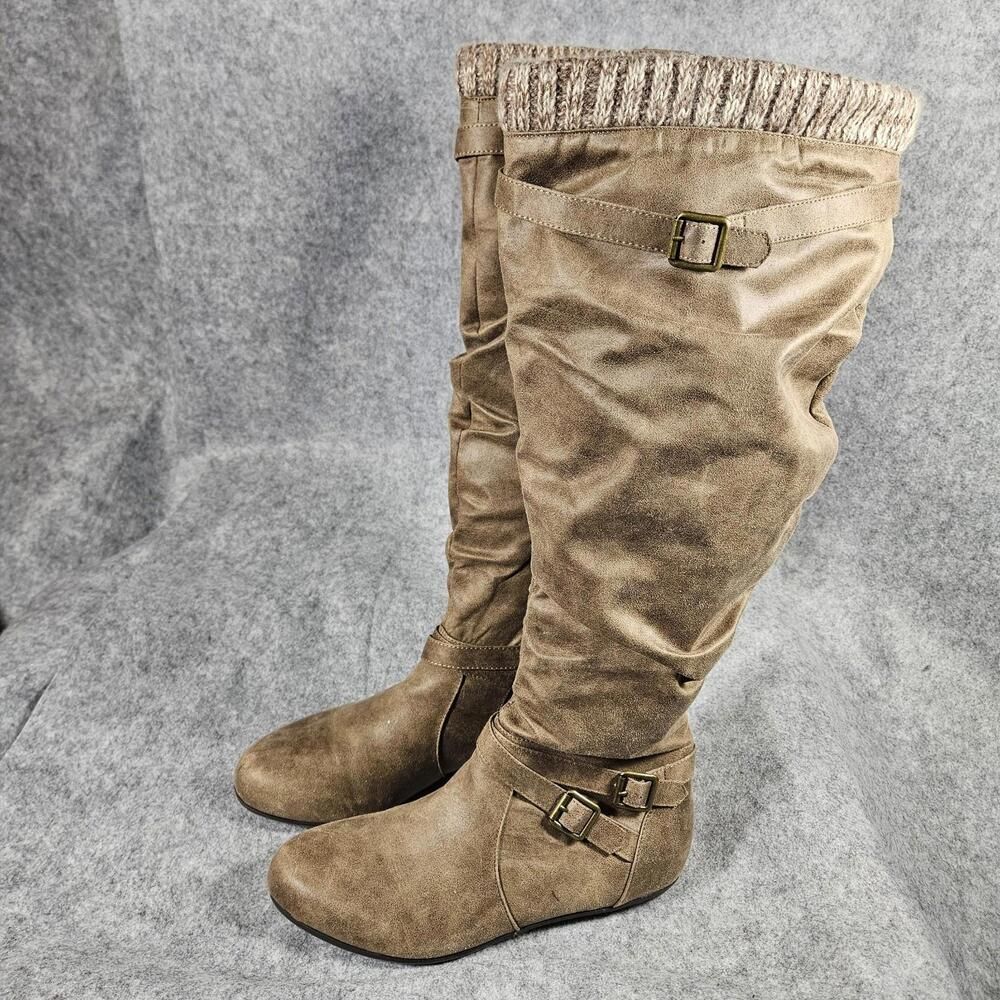 Torrid Womens‎ Taupe Gray Faux Suede Sweater Trim Buckle Knee Boots Size 10WW
